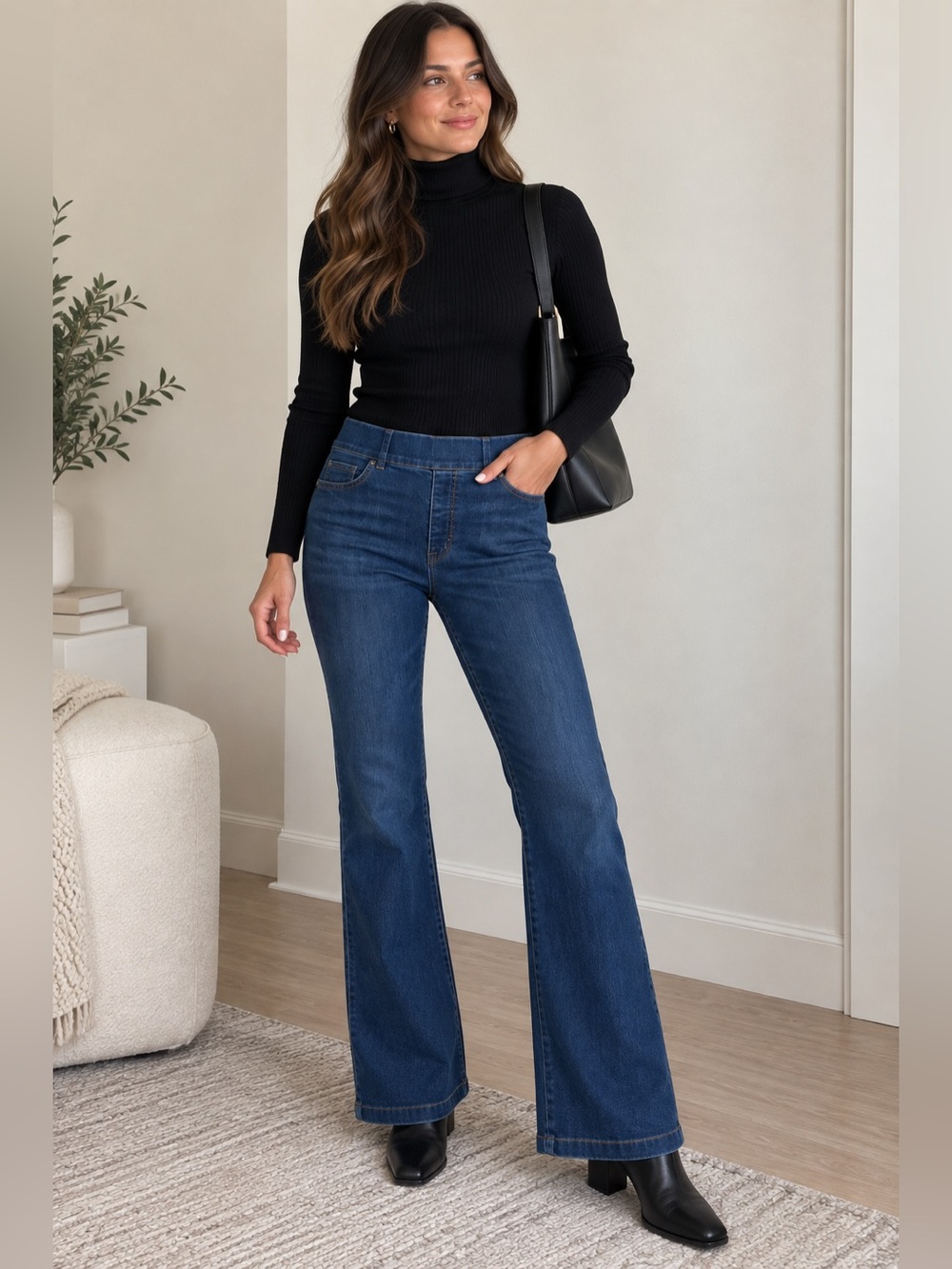 SPANX Women’s Pull-On Flare Jeans Medium Tall Dark Wash
